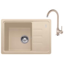 Pachet chiuveta bucatarie compozit fragranite Franke BSG 611-62, dreptunghiulara, 1 cuva cu picurator, 62x43.5x20 cm, adancime cuva 20 cm + Baterie Pola Avena, rotatie pipa, discuri ceramice, furtunuri flexibile inox, Avena