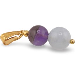Pandantiv Acvamarin si Ametist sfere 8mm cu metal auriu