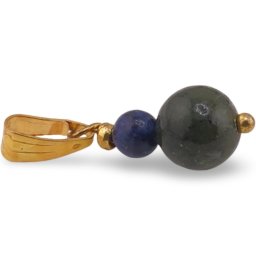 Pandantiv Jad nefrit sfera 8mm si Lapis lazuli sfera 4mm cu metal auriu