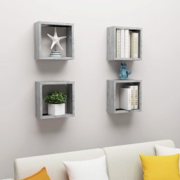 Rafturi de perete cub, 4 buc., gri beton, 30x15x30 cm GartenMobel Dekor