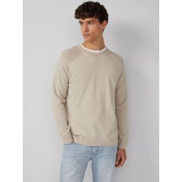 s.Oliver Pulover tricotat barbati cu guler rotund si maneci raglan, Crem (SELECTATI MARIMEA: XL)