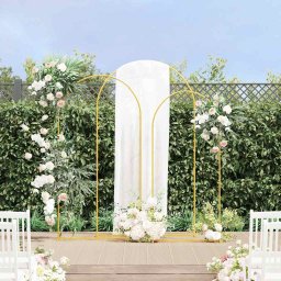 Arc de nunta 3 pcs Auriu Otel GartenMobel Dekor