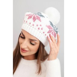 Căciulă de iarnă pentru femei cu motiv de fulg de nea și pompom