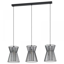 Suspensie Maseta 99634, 3xE27, L:93 cm, metal negru, sticla fumurie