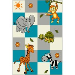Covor pentru Copii, 160 x 230 cm, Gri / Alb / Albastru, Model Kolibri Animale