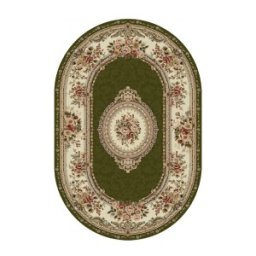 Covor Oval, 100 x 200 cm, Verde / Crem, Model Floral Lotos