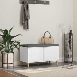 Banca pentru hol cu perna cu depozitare Alb 60 x 38 x 46 cm GartenMobel Dekor