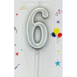 Lumanare tort cifra 6 argintiu metalic 7 cm