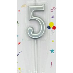 Lumanare tort cifra 5 argintiu metalic 7 cm