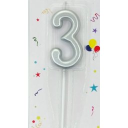 Lumanare tort cifra 3 argintiu metalic 7 cm