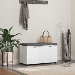 Banca pentru hol cu perna cu depozitare Alb 80 x 38 x 46 cm GartenMobel Dekor