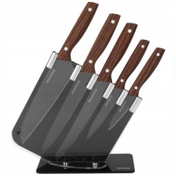 Set de cuțite cu suport Klausberg KB 7616, 6 piese, oțel inoxidabil, maro/gri