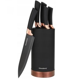 Set de cuțite cu suport Klausberg KB 7614, 6 piese, mânere ergonomice, oțel inoxidabil, negru