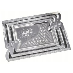 Set 3 tavi pentru servire din otel Kinghoff KH 4743, Placate cu crom, Argintiu