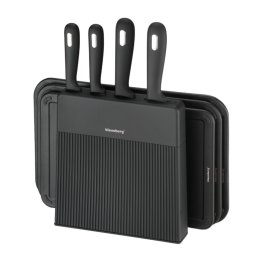 Klausberg KB 7980 set cuțit și placă de tăiat, 8 piese, Oțel inoxidabil, Suport, Negru/inox