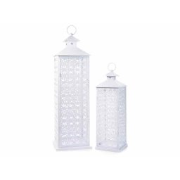 Set 2 felinare metal alb cm 25 x 25 x 87 H, 18 x 18 x 61.5 H