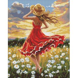 Set goblen cu diamante, cu sasiu, Dans pe camp, 40x50 cm