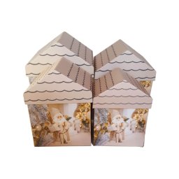 Cutii tip casuta mode craciun pentru aranjamente florale set 4 buc