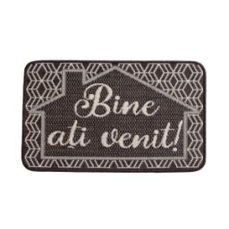 Covor Dreptunghiular pentru Usa de Intrare, Gri, 50 x 80 cm, Antiderapant, Model Flex Bine Ati Venit
