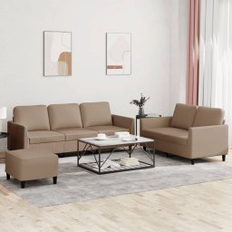 Set de canapele cu perne, 3 piese, cappuccino, piele ecologica GartenMobel Dekor