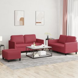 Set de canapele cu perne, 3 piese, rosu vin, piele ecologica GartenMobel Dekor