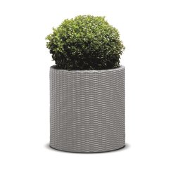 Ghiveci exterior imitatie ratan, polipropilena, Keter, pentru gradina, terasa si balcon, gri, cu perete dublu si orificiu de scurgere, 36x36x37.3 cm, 18L