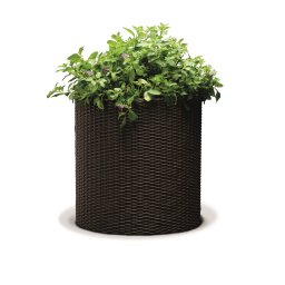 Ghiveci de gradina exterior, polipropilena, Keter, pentru gradina, terasa, balcon, forma cilindrica, culoare maro, cu perete dublu si orificiu de scurgere