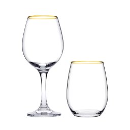 Set 8 pahare Pasabahce Amber Golden Touch, 4 pahare vin rosu 460ml, 4 pahare apa 570ml