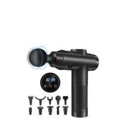 Aparat de masaj tip pistol 2500mAh, 30 trepte viteză, 3600RPM, 10 capete masaj, Display LCD, Reîncărcabil, Negru