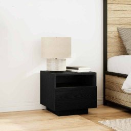 Noptiera cu LED, sertar si USB, stejar negru, 40x39x37 cm