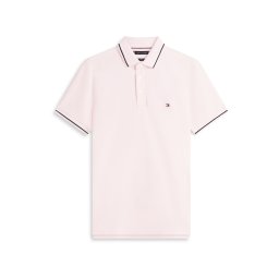TOMMY HILFIGER Tricou 'Slim Fit Tipped' roz pastel / roșu / negru / alb