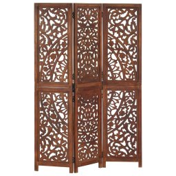 Gossi paravan camera sculptat manual 3 panouri maro 120x165 cm mango