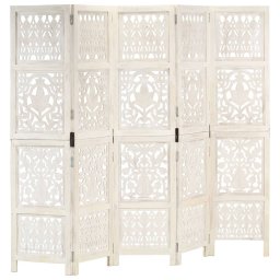 Gossi paravan camera sculptat manual 5 panouri alb 200x165 cm mango