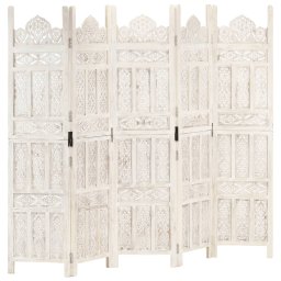 Gossi paravan camera sculptat manual 5 panouri alb 200x165 cm mango