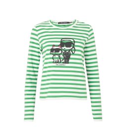 KARL LAGERFELD Bluză Ikon Print Stripe Lslv A1W17137 2ni cannoli cream-fern green