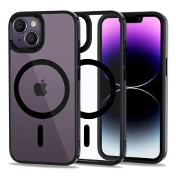 Husa Husă Tech-Protect Magmat MagSafe pentru iPhone 14, compatibilă MagSafe, negru transparent, clear black
