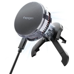 Suport auto telefon Spigen EV25MFAQ, incarcare wireless 25W, Qi2.2, grila ventilatie, negru