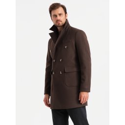 Ombre Men's double-breasted coat with decorative buttons - dark brown