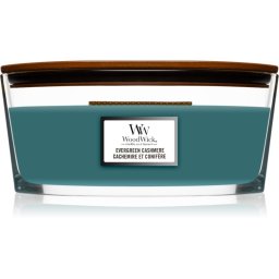 Woodwick Evergreen Cashmere lumânare parfumată cu fitil din lemn (hearthwick) 453,6 g