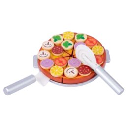 Jucarie Montessori Pizza de feliat, cu 27 accesorii, din lemn