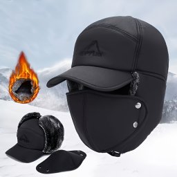 Sapca groasa cu urechi si masca anti vant pentru sporturile de iarna, PMEU399709 (Culoare: negru)