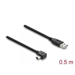 Cablu USB-A 2.0 la mini USB drept/unghi 90 grade T-T 0.5m Negru, Delock 81650
