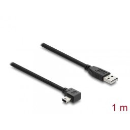 Cablu USB-A 2.0 la mini USB drept/unghi 90 grade T-T 1m Negru, Delock 81651