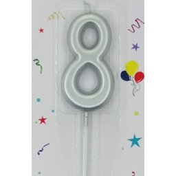 Lumanare tort cifra 8 argintiu metalic 7 cm