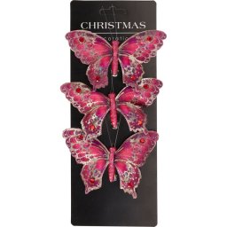 Set de decorațiuni de Crăciun Fluturi, roșu,12x8x2 cm, cu clemă, SET DE 3 BUCĂȚI, roșu