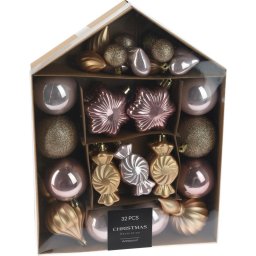 Set decorațiuni Festive de Crăciun roz / auriu, 32buc, roz