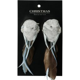 Set de decorațiuni de Crăciun Pasăre, gri,14x4x4cm, cu clemă, SET DE 2 BUCĂȚI, gri
