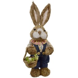 Iepuraș de Paște din paie cu coșuleț, 13 x 33 x 11 cm