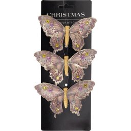 Set de decorațiuni de Crăciun Fluturi, auriu,12x8x2cm, cu clemă, SET DE 3 PIESE, auriu