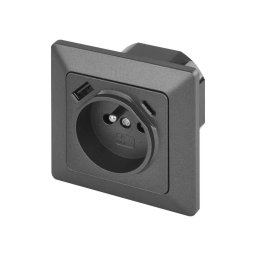 Priză de perete tip FRENCH cu USB-A+USB-C, 250V/16A, antracit